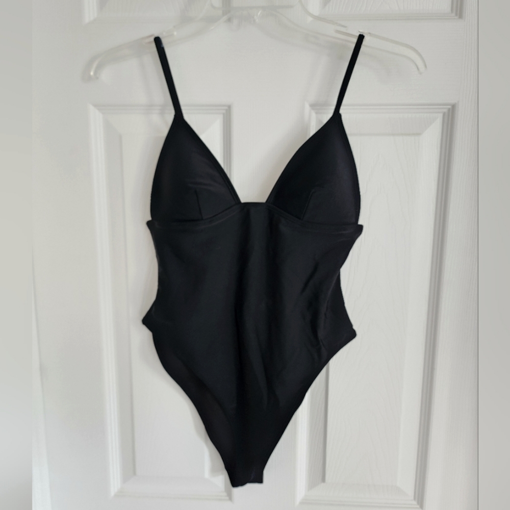 Black One Piece Swimsuit Bodysuit Size S